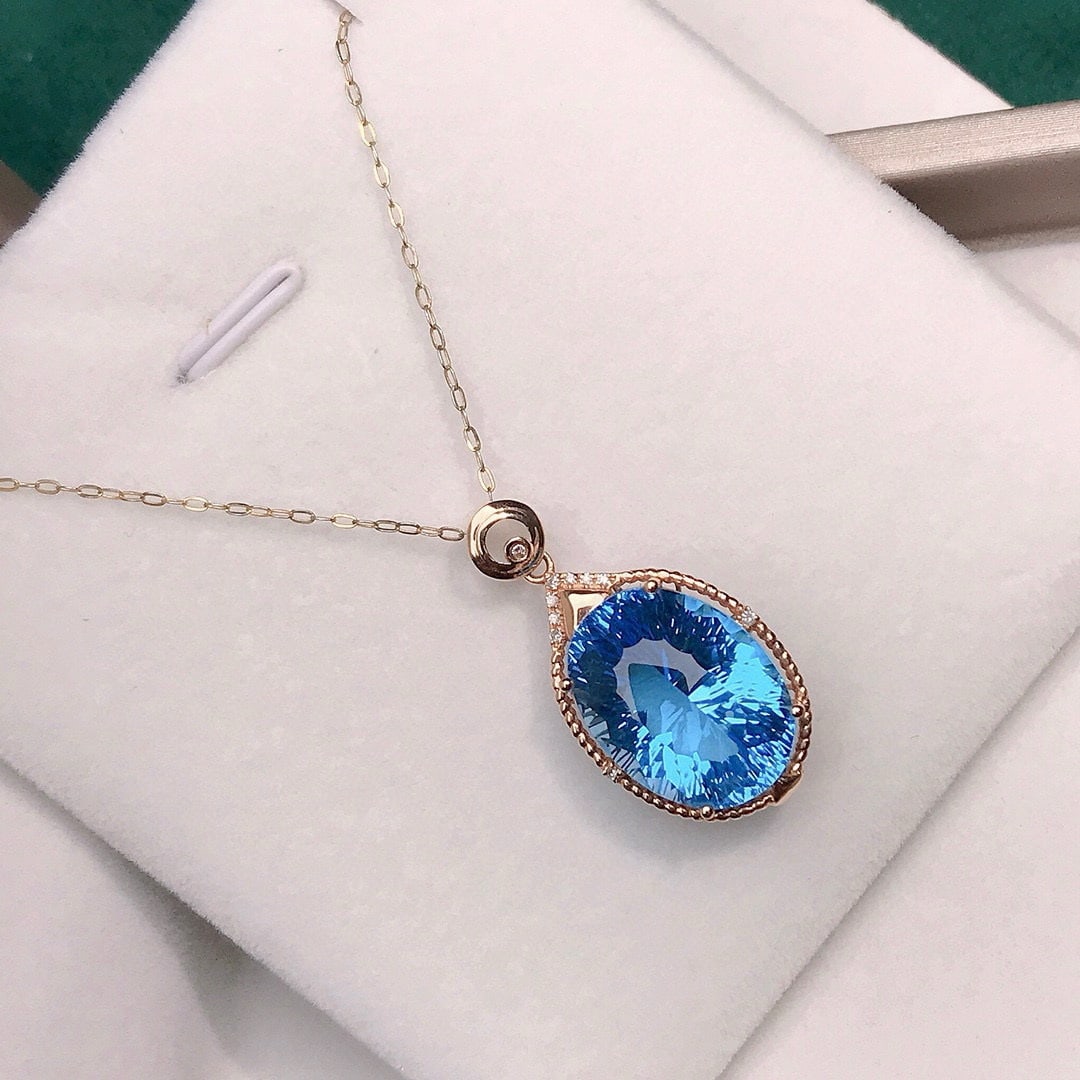 14k Gold 11.98 Ctw Natural Topaz & Diamond Pendant( Without Chain ) - 4