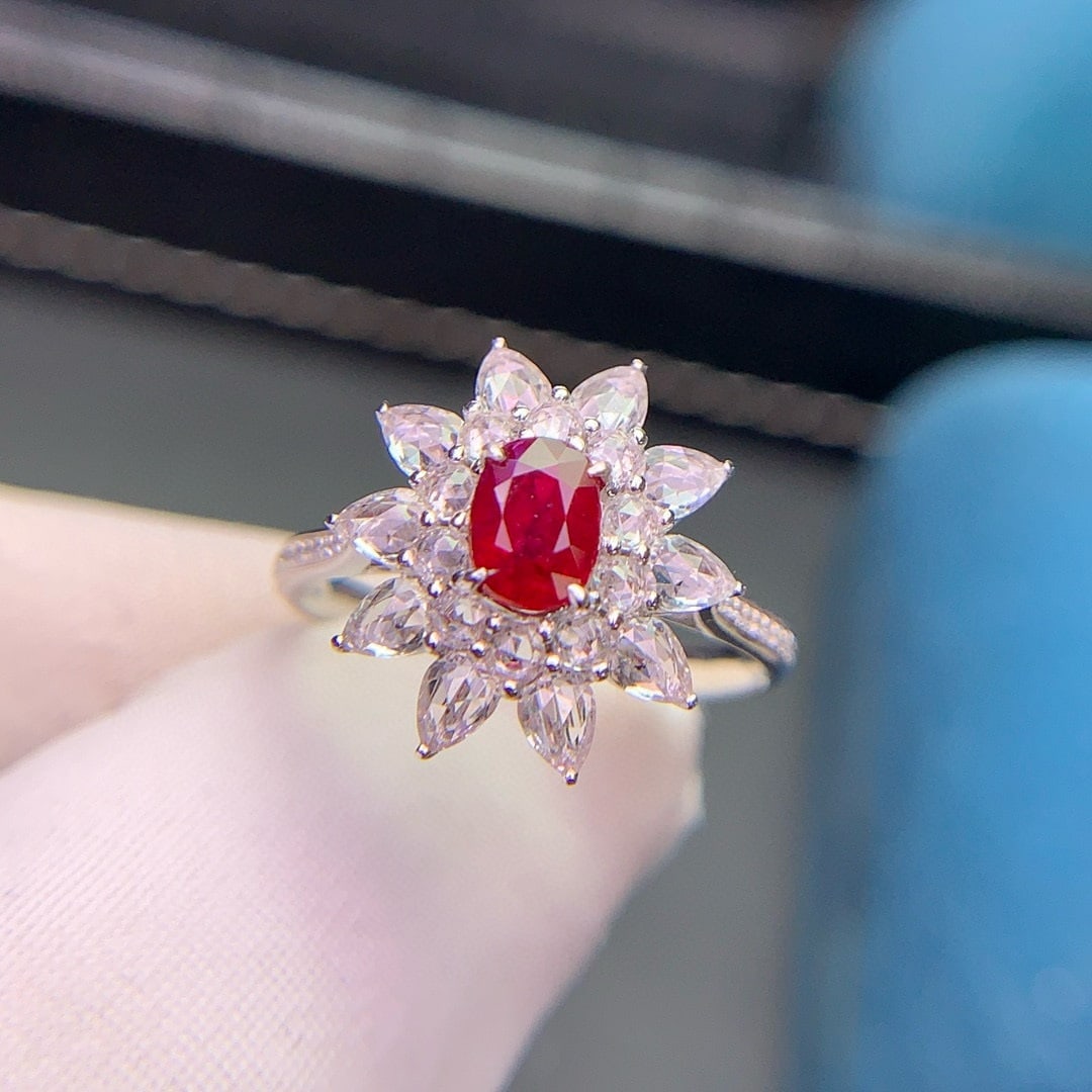 14k Gold 0.74 Ct Natural Ruby & Sapphire & Diamond Ring - 3