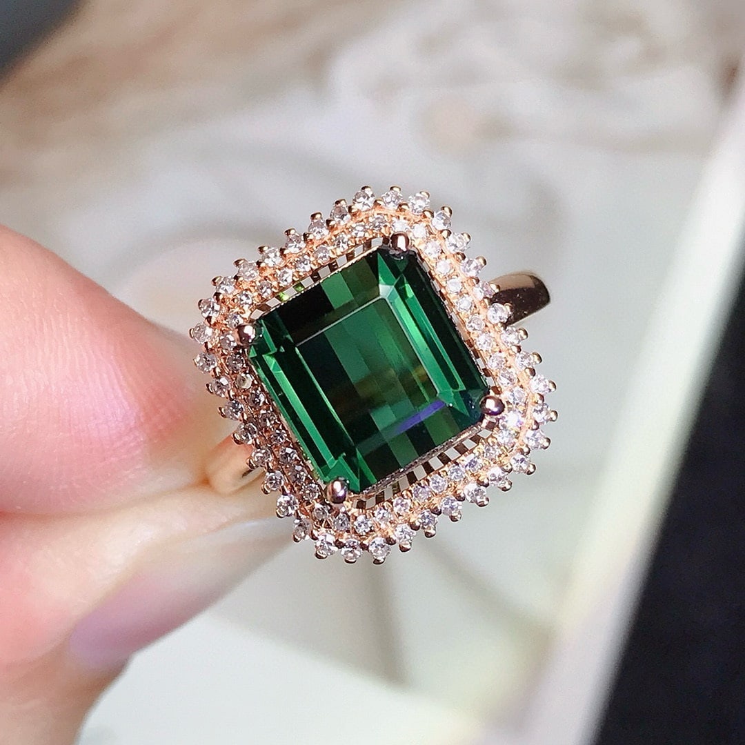 14k Gold 4.2 Ct Natural Tourmaline & Diamond Ring - 2