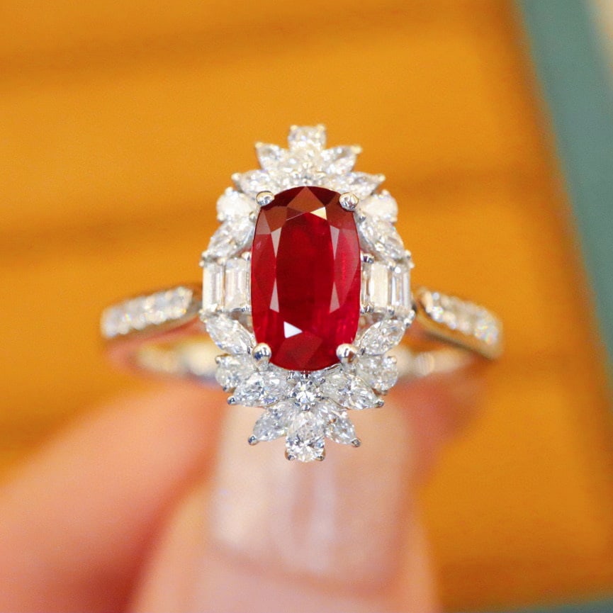 14k Gold 1.46 Ctw Natural Ruby & Diamond Ring/pendant( Without Chain ): Ref:230940359 // gold content:14k gold // ring size:7. 25us // // main gemstone:ruby // shape:oval // carat weight:1. 02ct // color:pigeonblood red // treatment:natural // // adjacent gemstone 2 : dia