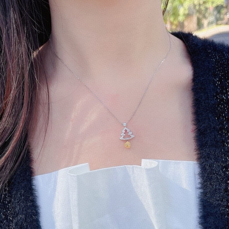 14k Gold 0.34 Ctw Natural Yellow Diamond & Diamond Necklace - 2