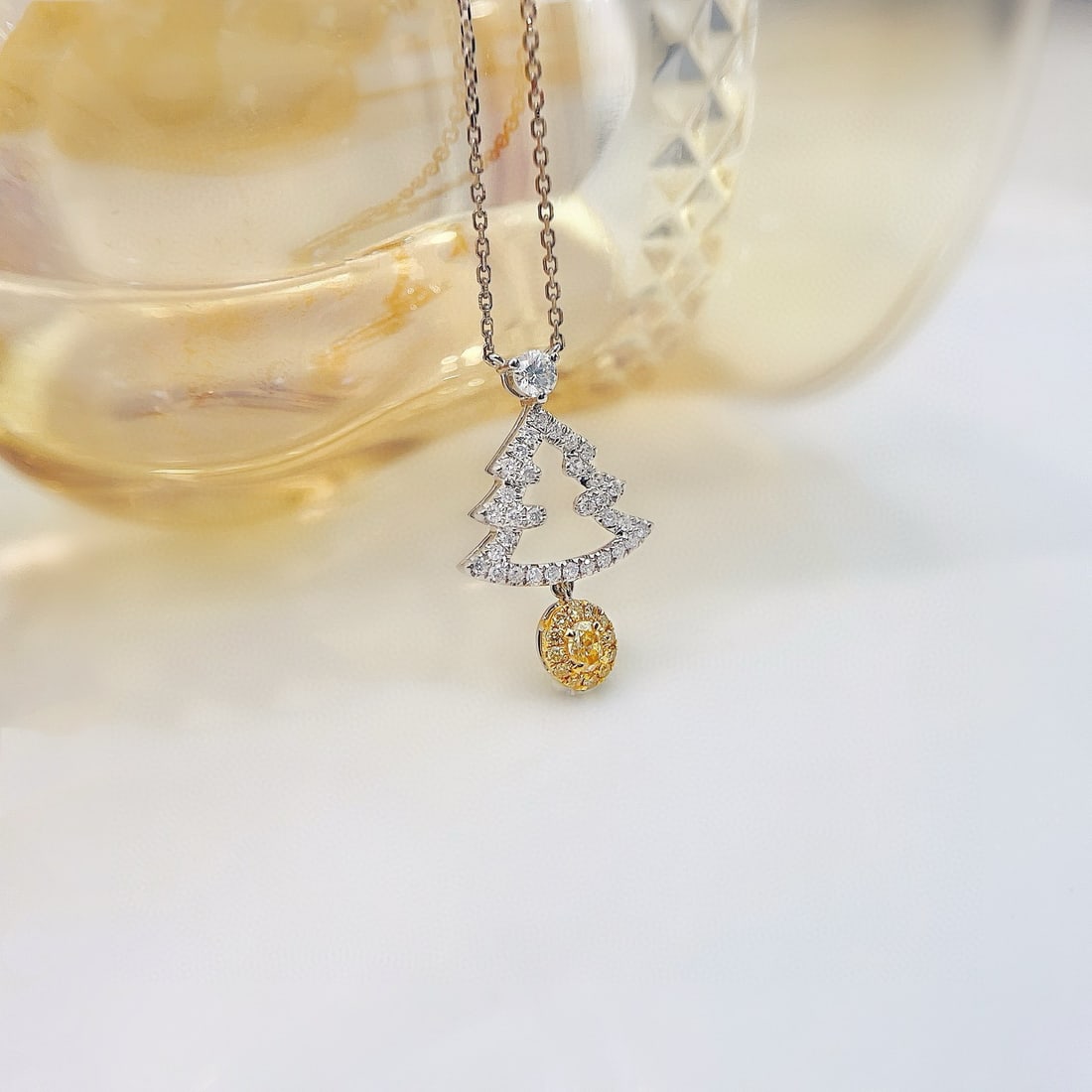 14k Gold 0.34 Ctw Natural Yellow Diamond & Diamond Necklace - 3