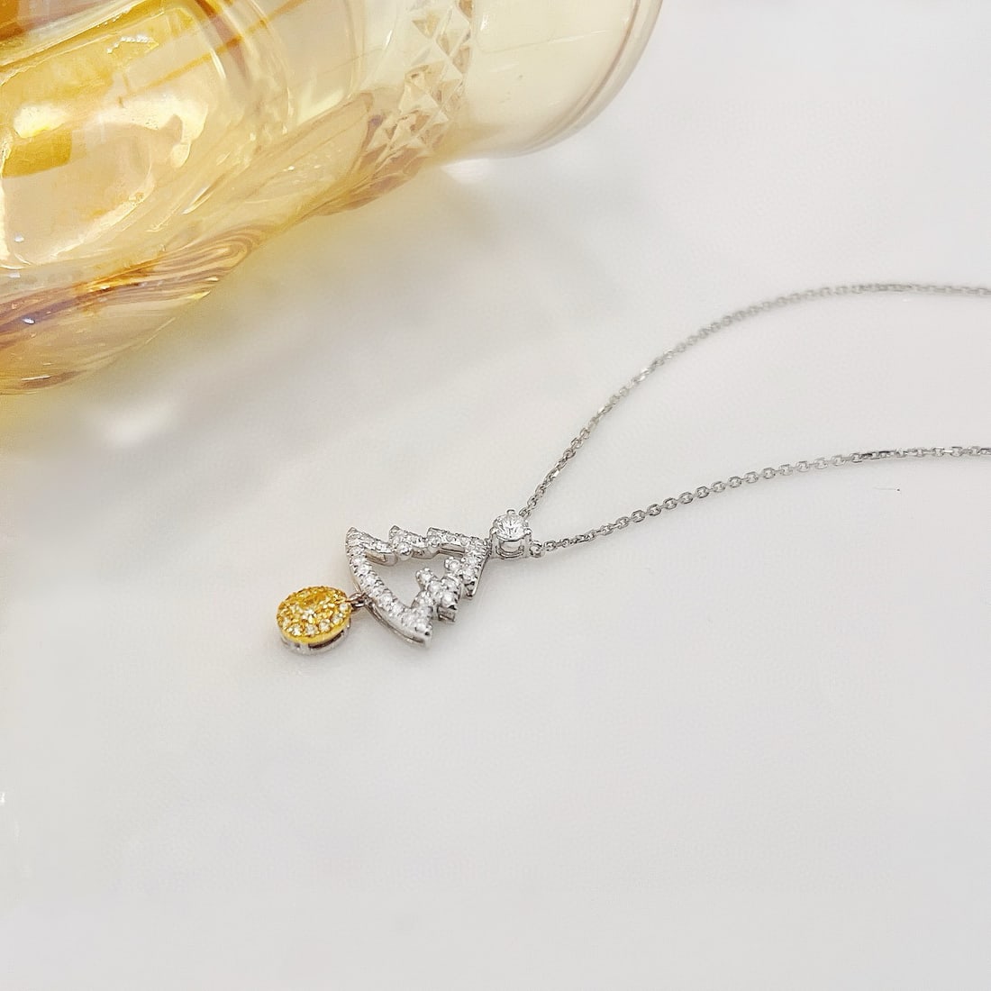 14k Gold 0.34 Ctw Natural Yellow Diamond & Diamond Necklace - 4