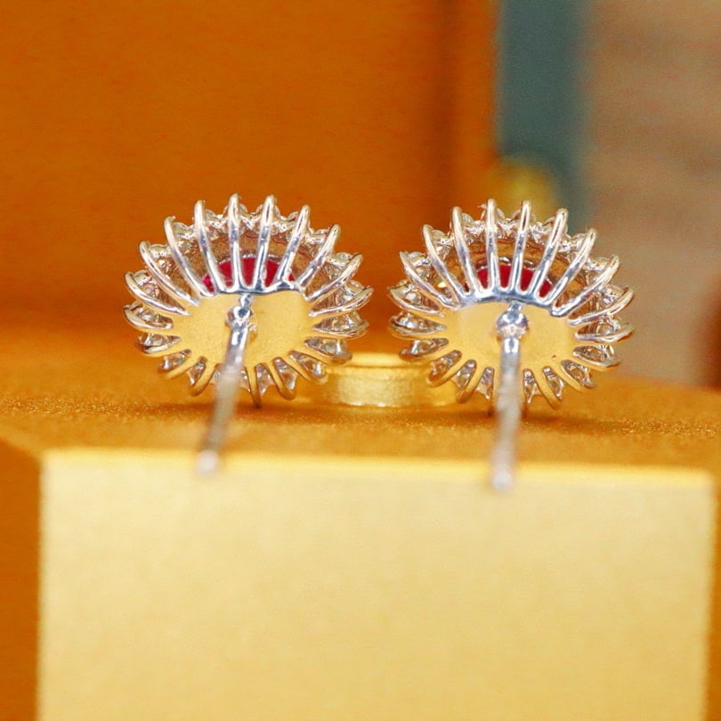 14k Gold 0.99 Ctw Natural Ruby & Diamond Earrings - 4