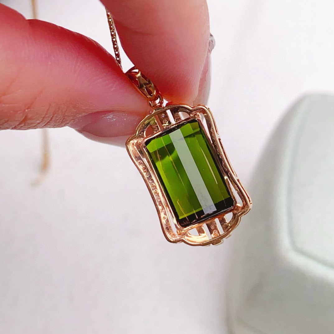 14k Gold 7.93 Ctw Natural Tourmaline & Diamond Pendant( Without Chain ) - 5