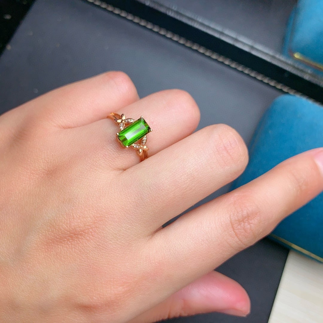 14k Gold 1.96 Ct Natural Tourmaline & Diamond Ring - 8