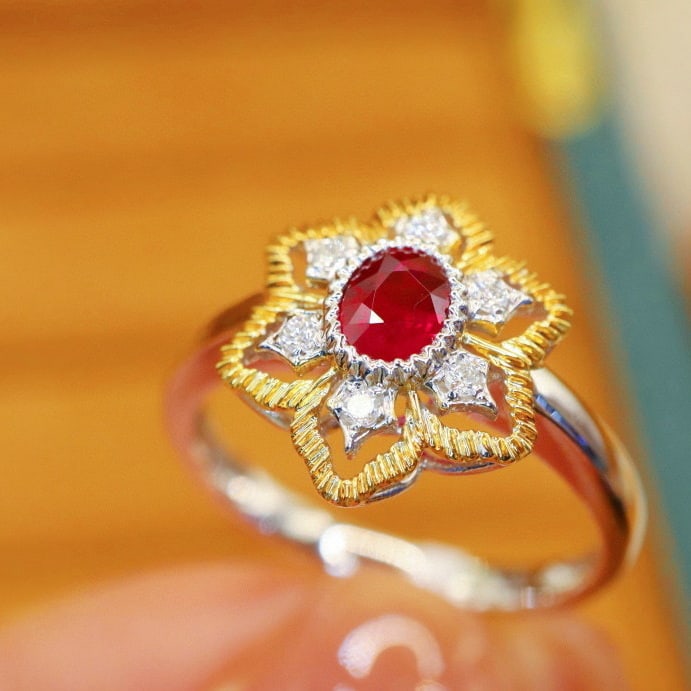 14k Gold 0.48 Ctw Vivid Red Natural Ruby & Diamond Ring - 4