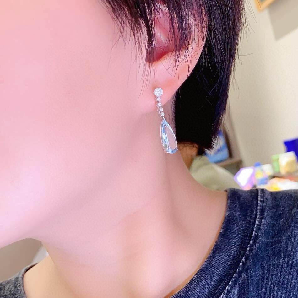 14k Gold 4.29 Ctw Natural Aquamarine & Diamond Earrings - 2