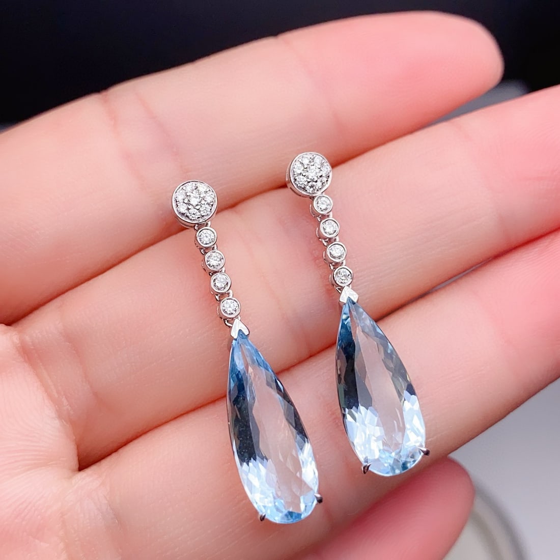 14k Gold 4.29 Ctw Natural Aquamarine & Diamond Earrings - 3