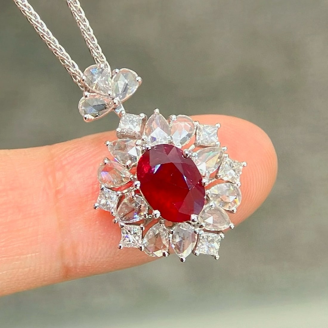 14k Gold 2.49 Ctw Natural Ruby & Diamond Pendant( Without Chain ): Ref:230940378 // gold content:14k gold // main gemstone:ruby // shape:oval // carat weight:1. 53ct // color:pigeonblood red // treatment:natural // // adjacent gemstone 2 : diamond // shape:multiply /