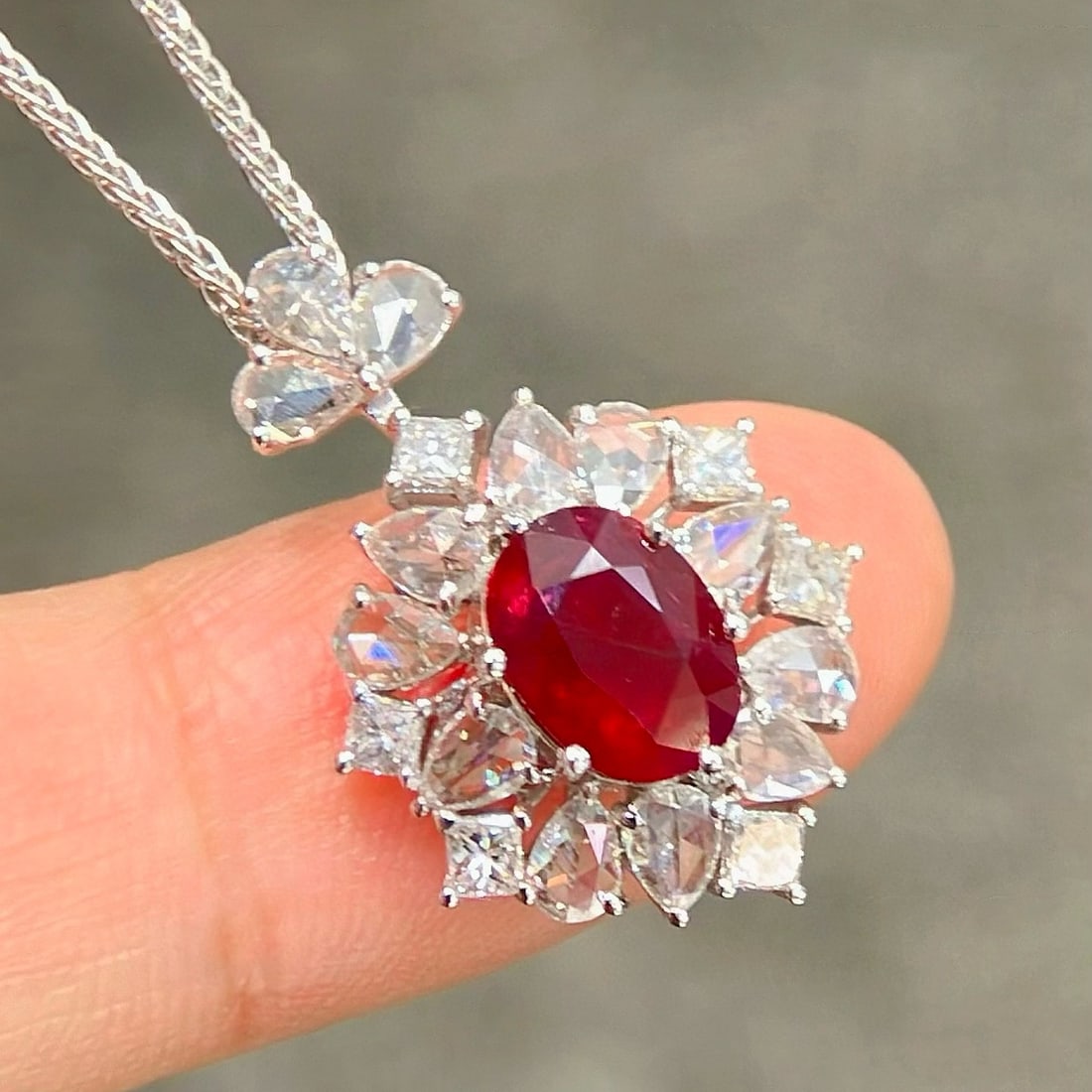 14k Gold 2.49 Ctw Natural Ruby & Diamond Pendant( Without Chain ) - 2