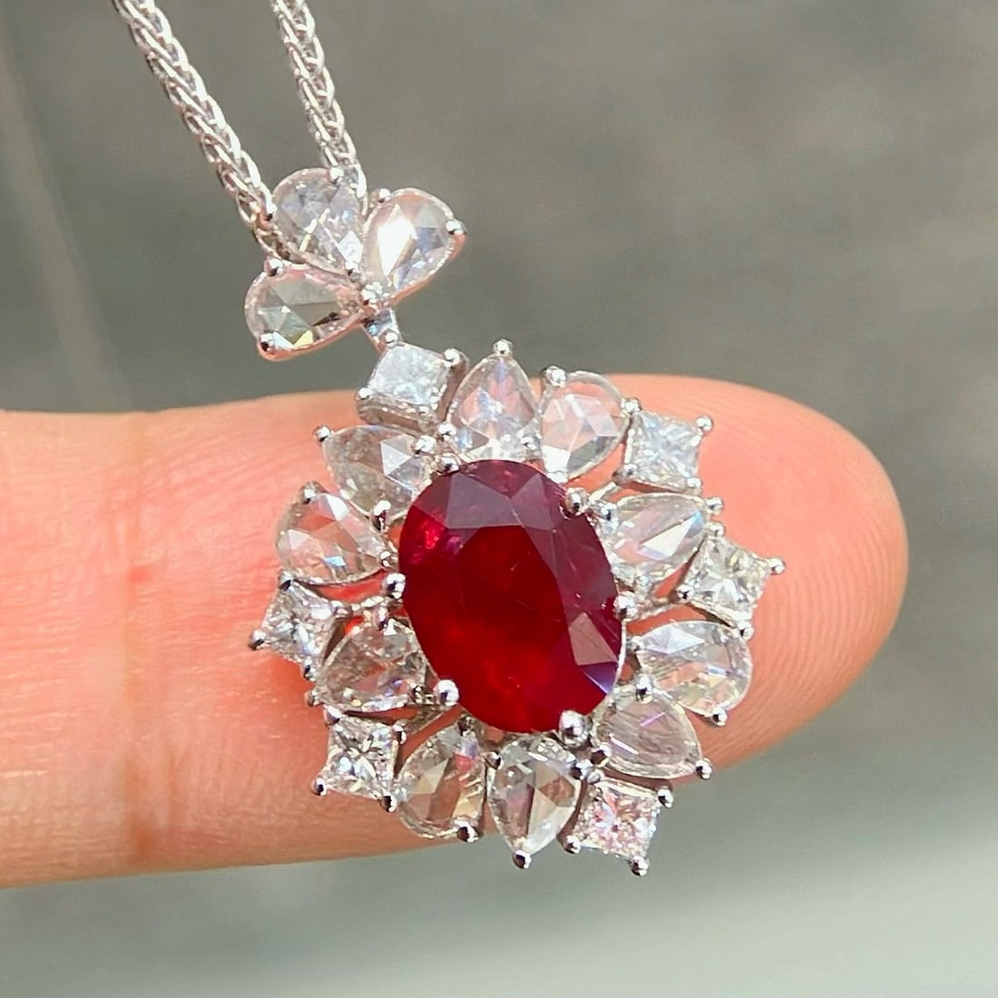 14k Gold 2.49 Ctw Natural Ruby & Diamond Pendant( Without Chain ) - 3