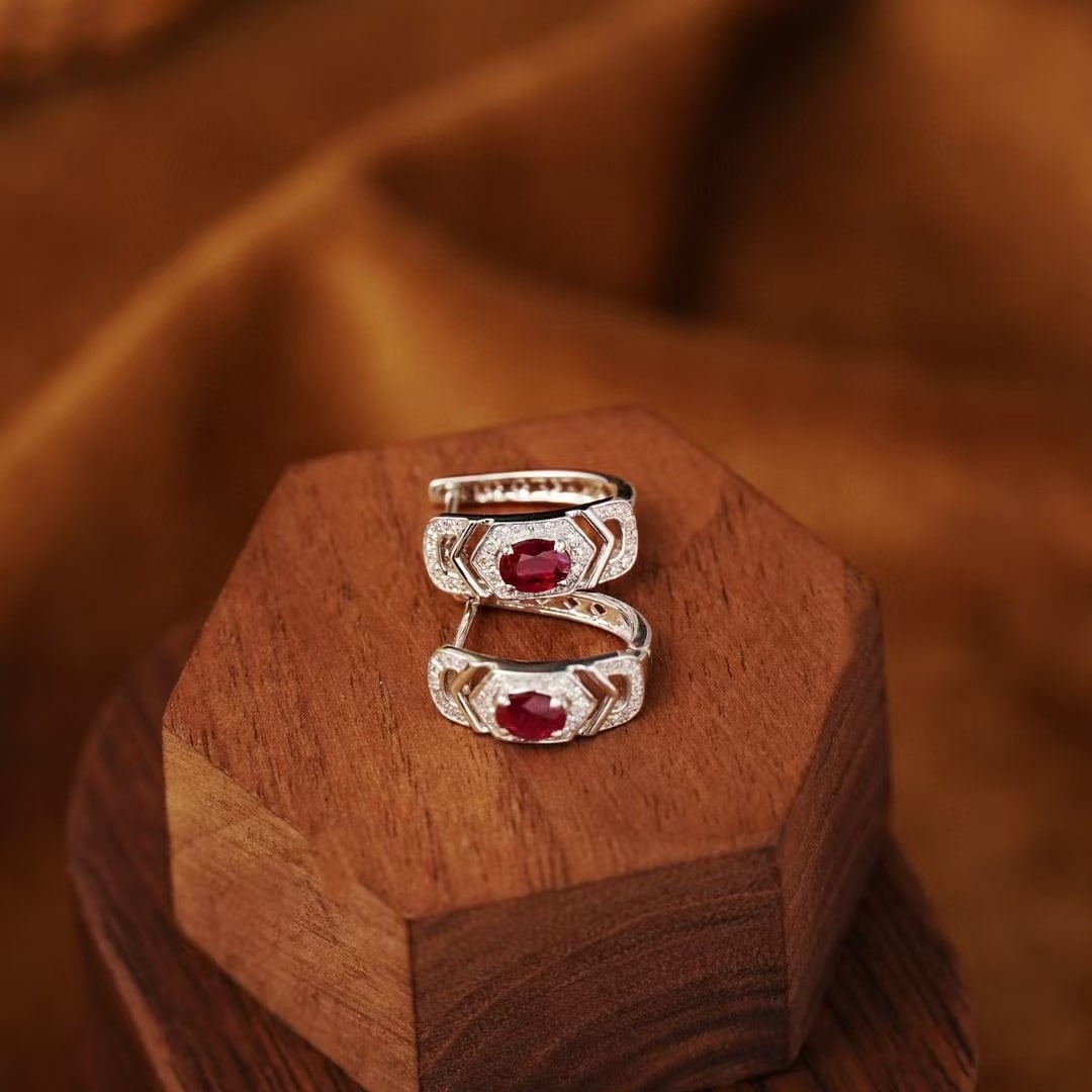 14k Gold 0.7 Ctw Vivid Red Natural Ruby & Diamond Earrings - 6