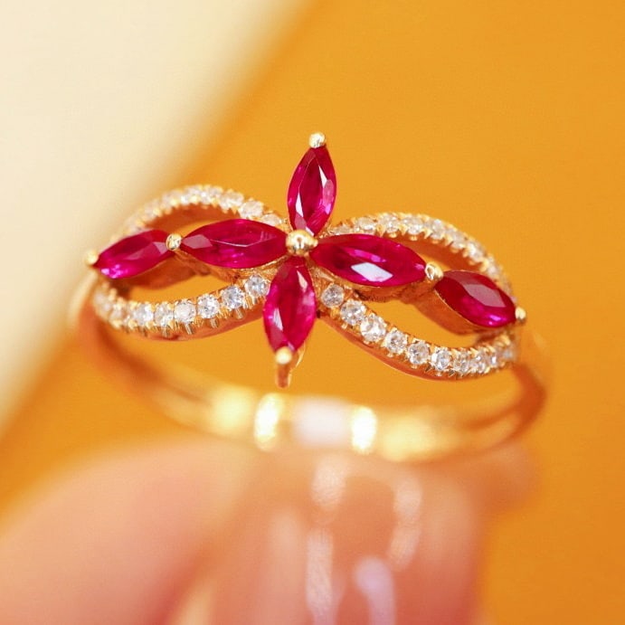 14k Gold 0.47 Ctw Vivid Red Natural Ruby & Diamond Ring - 2