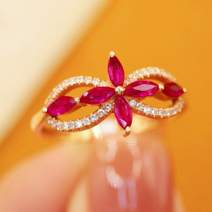 14k Gold 0.47 Ctw Vivid Red Natural Ruby & Diamond Ring - 3