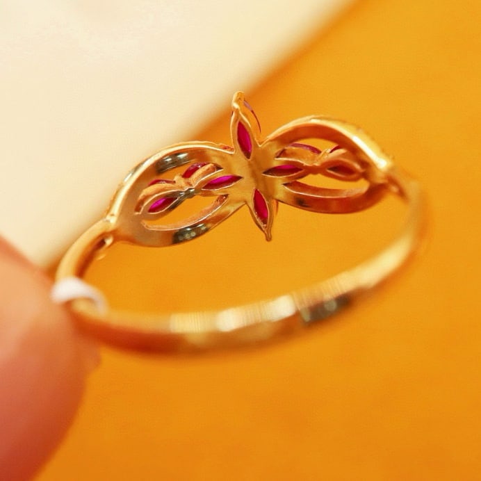 14k Gold 0.47 Ctw Vivid Red Natural Ruby & Diamond Ring - 5