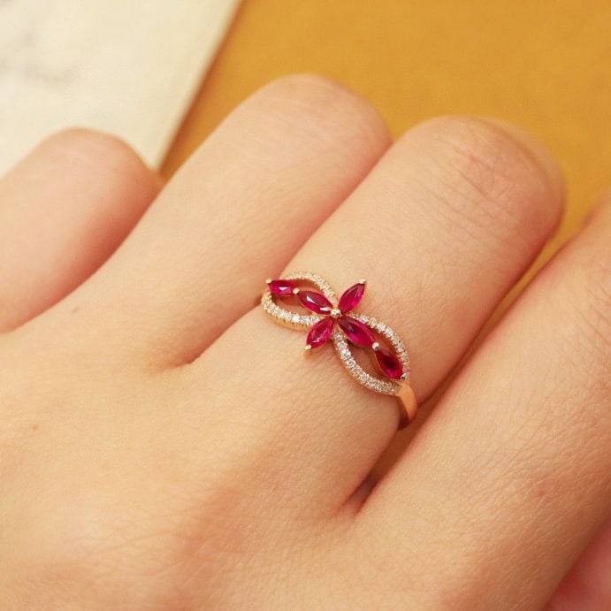 14k Gold 0.47 Ctw Vivid Red Natural Ruby & Diamond Ring - 6