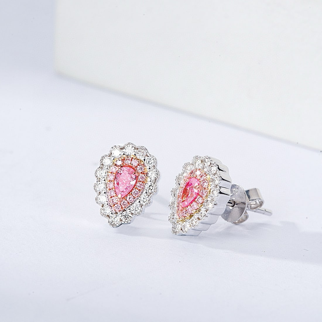 14k Gold 0.55 Ctw Natural Pink Diamond & Diamond Earrings - 5
