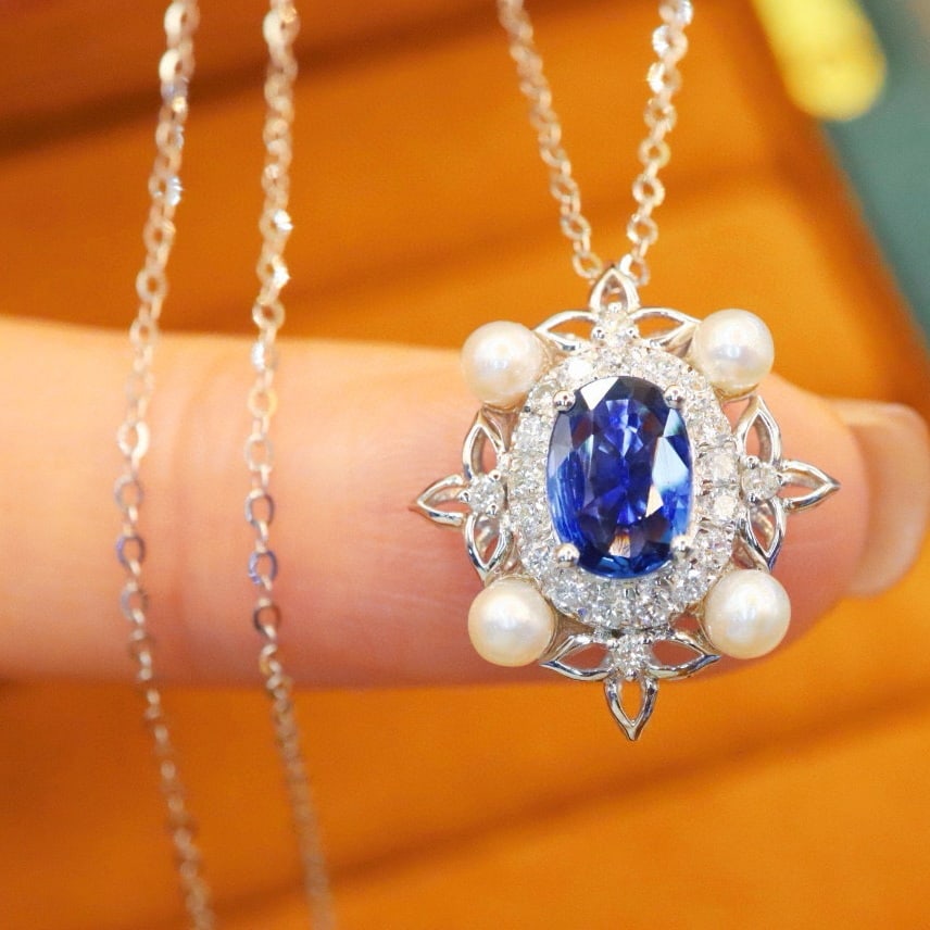 14k Gold 1.09 Ctw Natural Sapphire & Diamond Necklace - 3