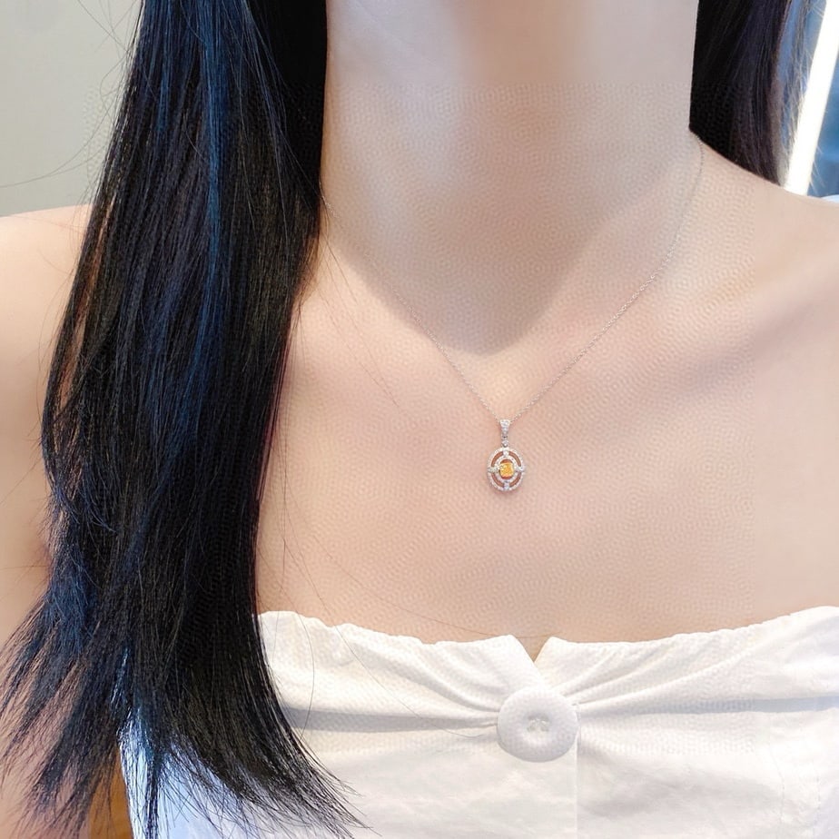 14k Gold 0.47 Ctw Natural Yellow Diamond & Diamond Necklace - 2