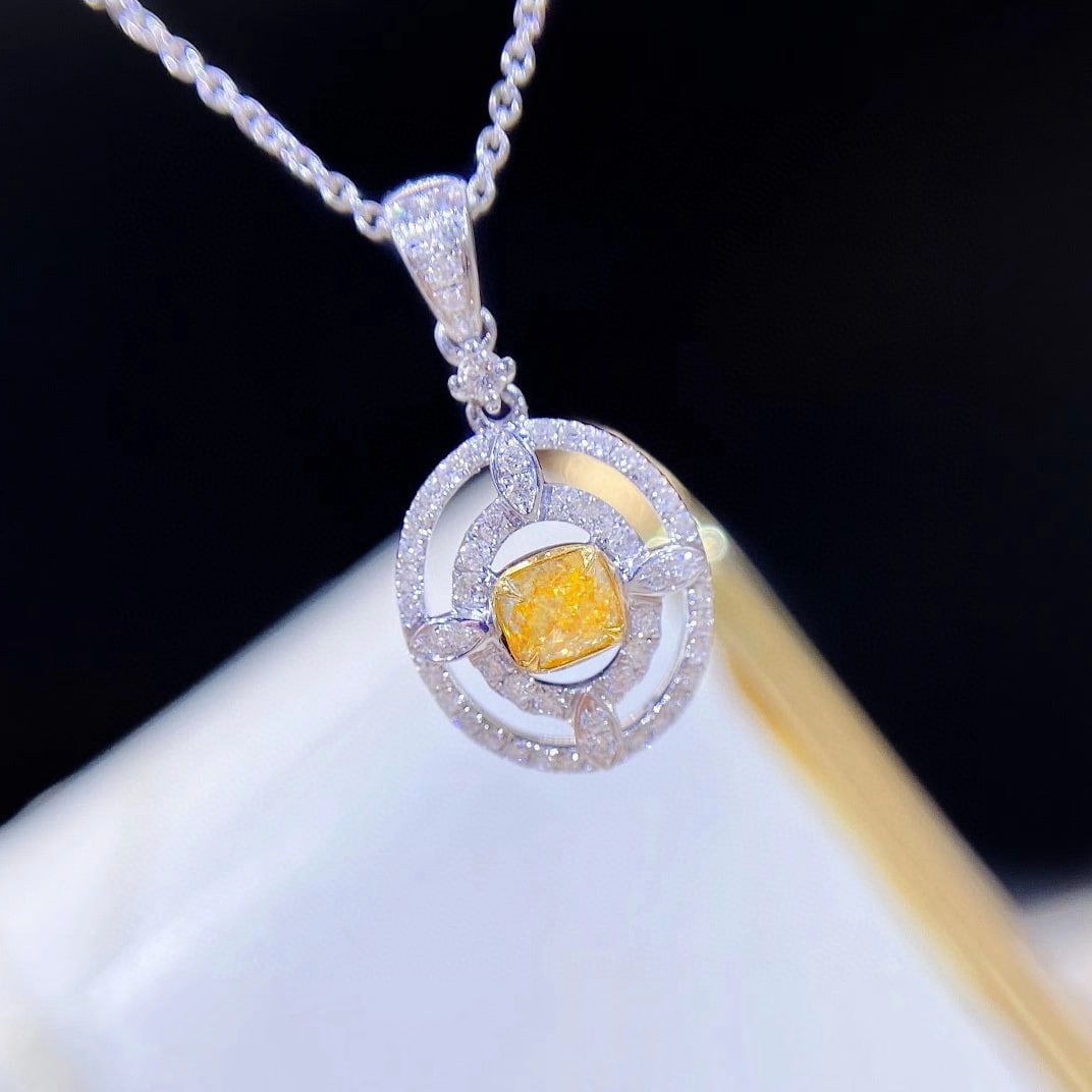 14k Gold 0.47 Ctw Natural Yellow Diamond & Diamond Necklace - 3