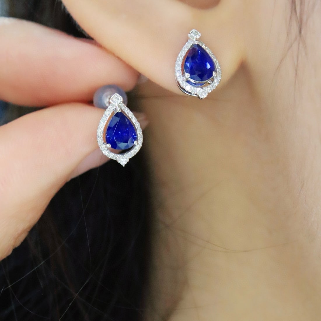 14k Gold 1.43 Ctw Natural Sapphire & Diamond Earrings - 5