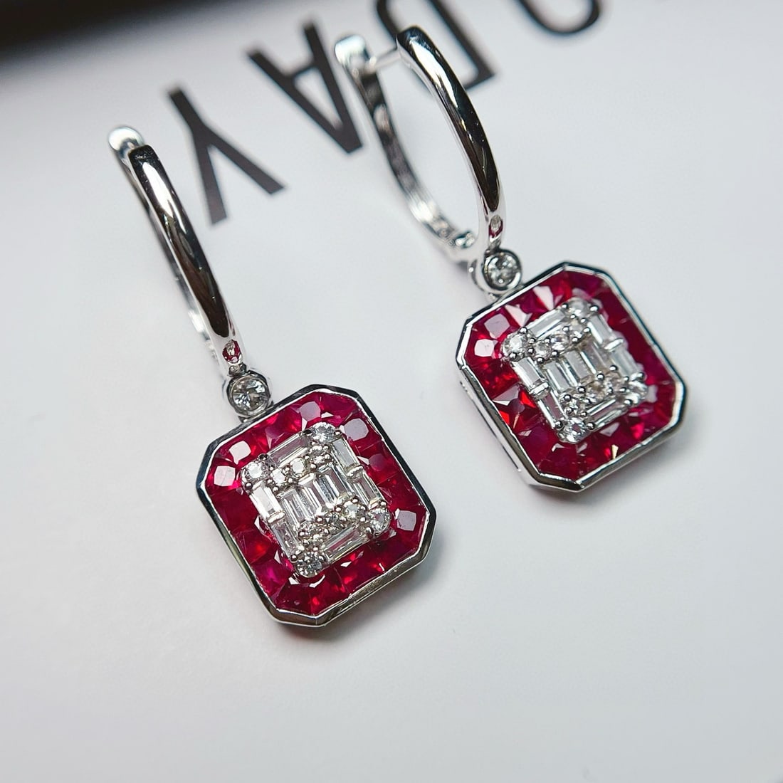 14k Gold 2.65 Ct Vivid Red Natural Ruby & Sapphire Earrings - 6