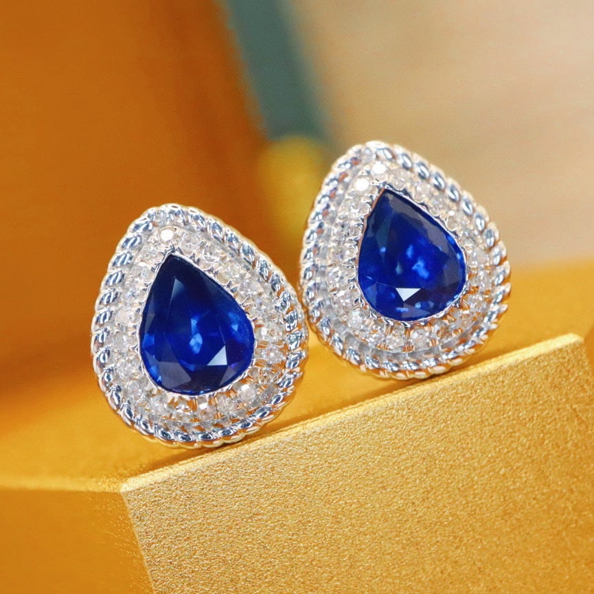 14k Gold 1.25 Ctw Natural Sapphire & Diamond Earrings - 3