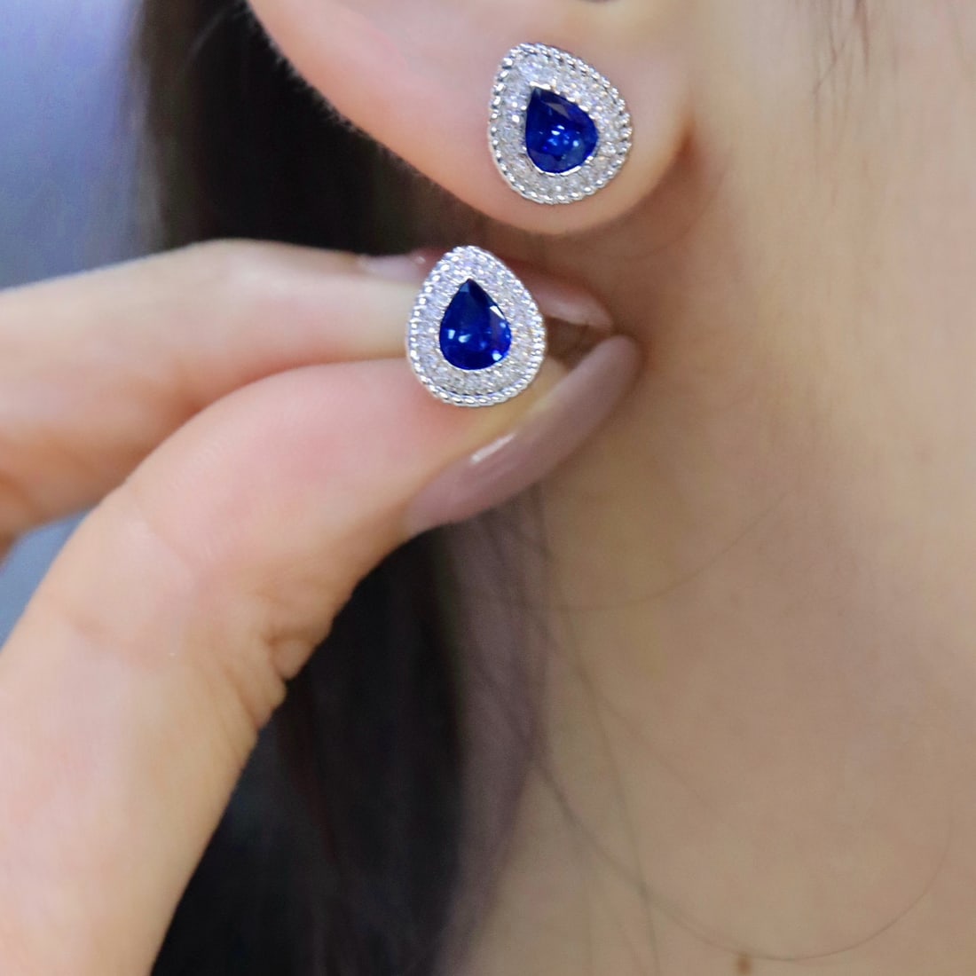 14k Gold 1.25 Ctw Natural Sapphire & Diamond Earrings - 5