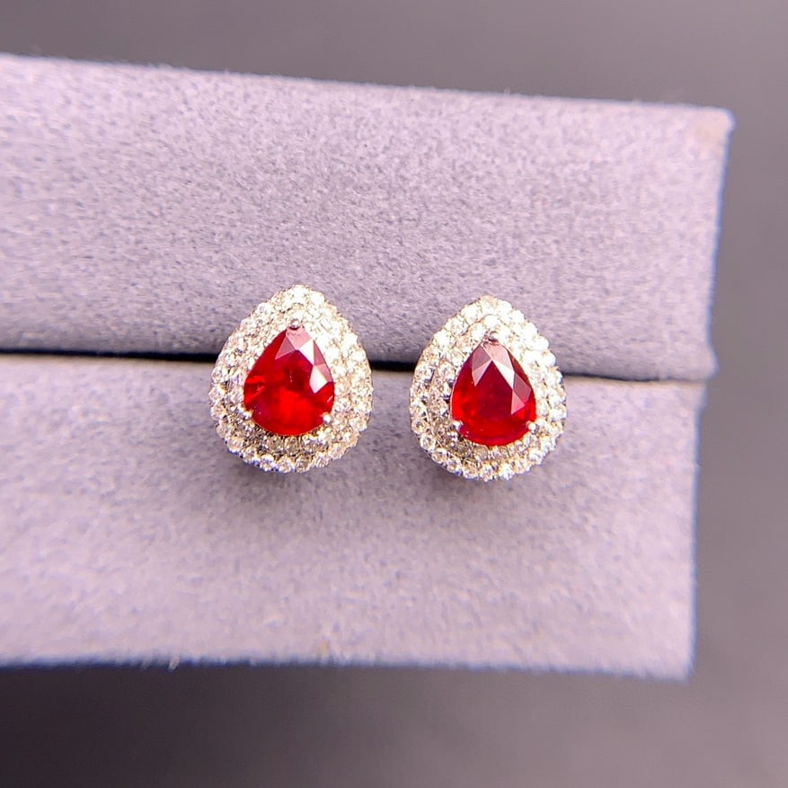 14k Gold 0.94 Ct Natural Ruby & Diamond Earrings (1 of 10)