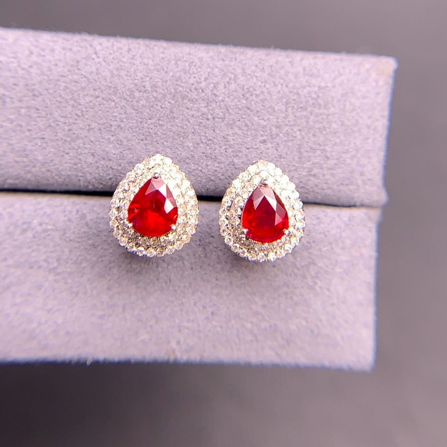 14k Gold 0.94 Ct Natural Ruby & Diamond Earrings - 2