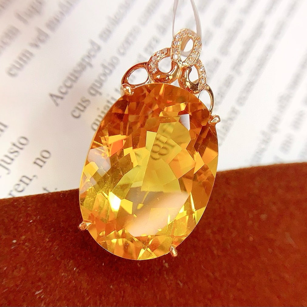 14k Gold 26.85 Ct Natural Citrine & Diamond Pendant( Without Chain ) - 2