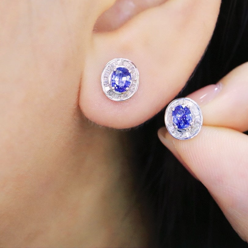 14k Gold 1.33 Ctw Natural Sapphire & Diamond Earrings - 3