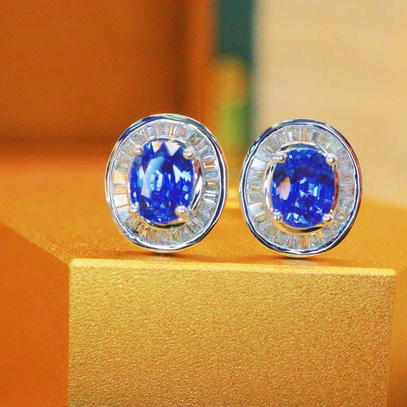 14k Gold 1.33 Ctw Natural Sapphire & Diamond Earrings - 4