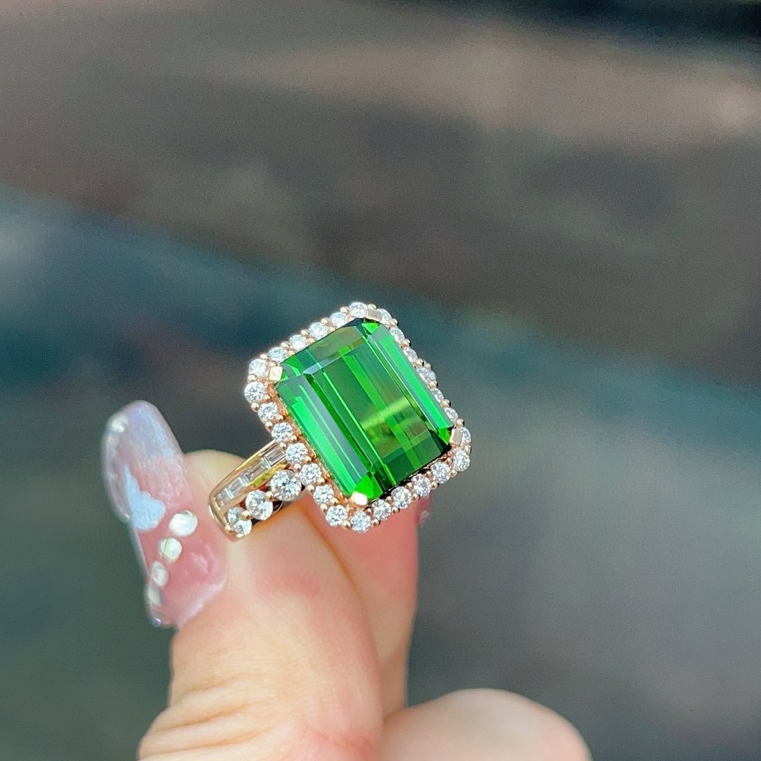 14k Gold 7.54 Ctw Natural Tourmaline & Diamond Ring - 2