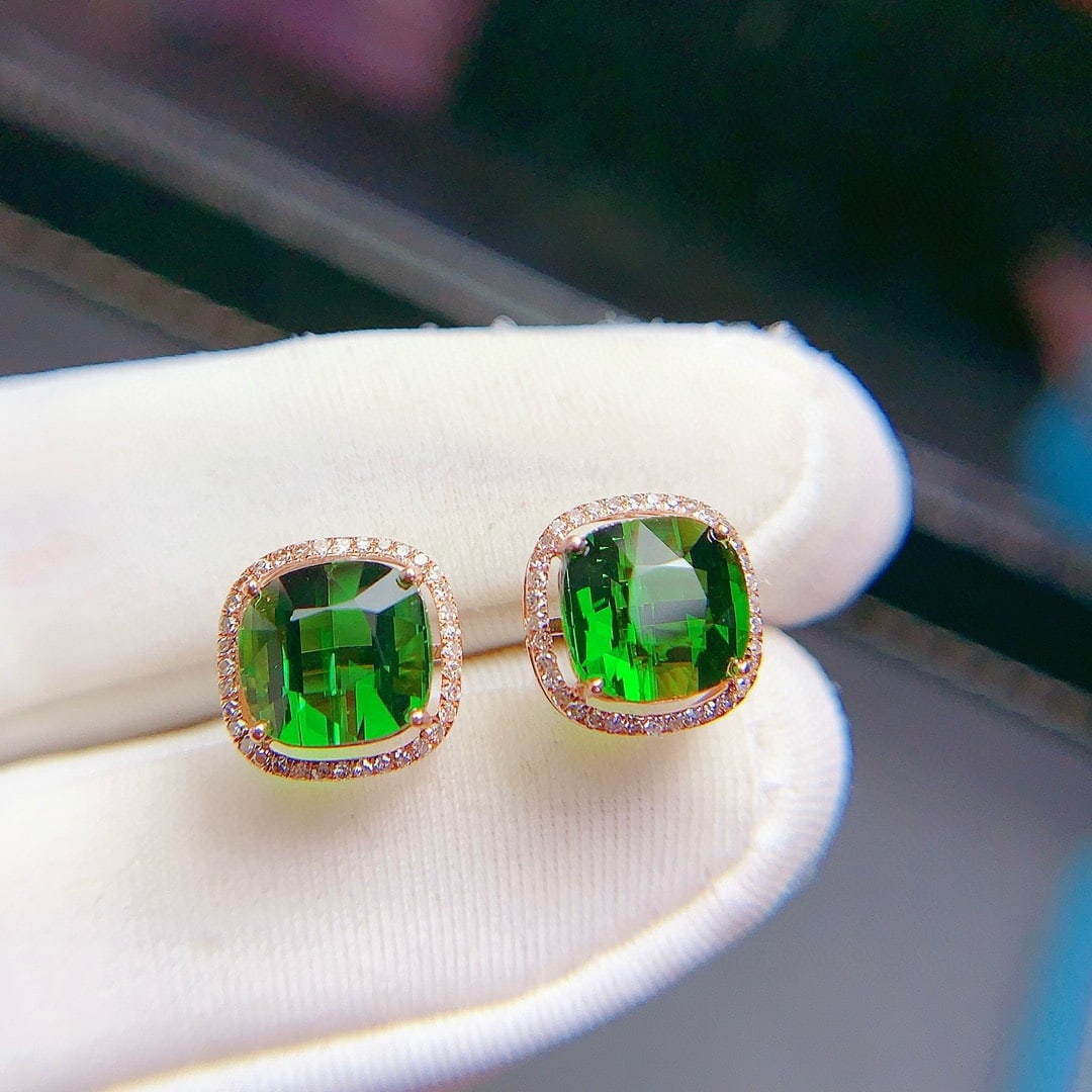 14k Gold 4.1 Ct Natural Tourmaline & Diamond Earrings - 2