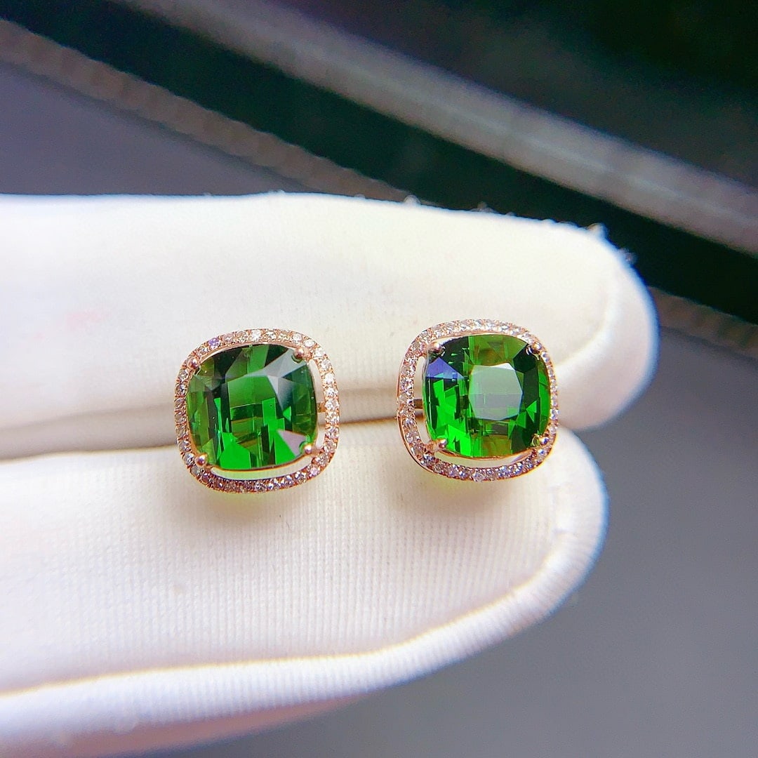 14k Gold 4.1 Ct Natural Tourmaline & Diamond Earrings - 3