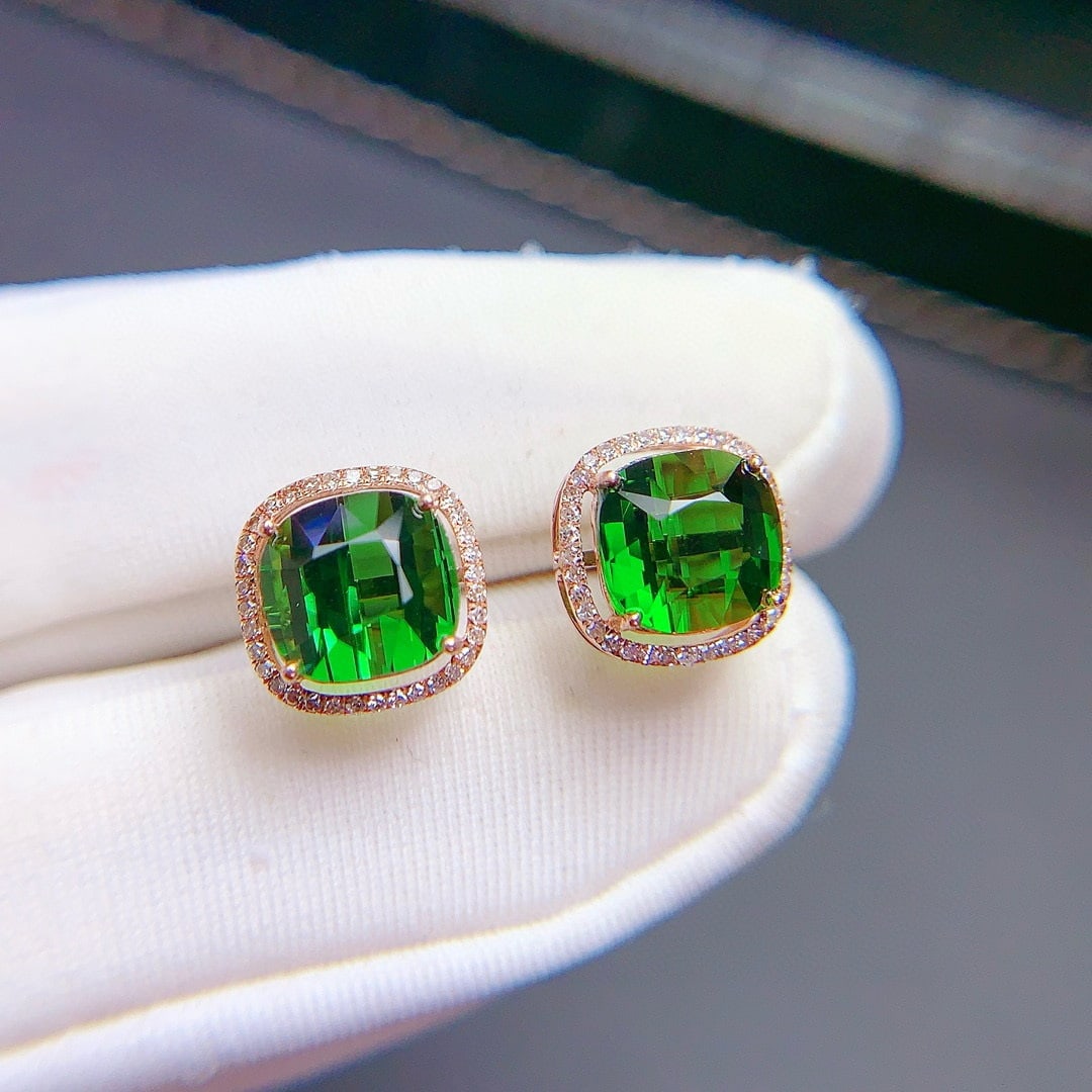 14k Gold 4.1 Ct Natural Tourmaline & Diamond Earrings - 5