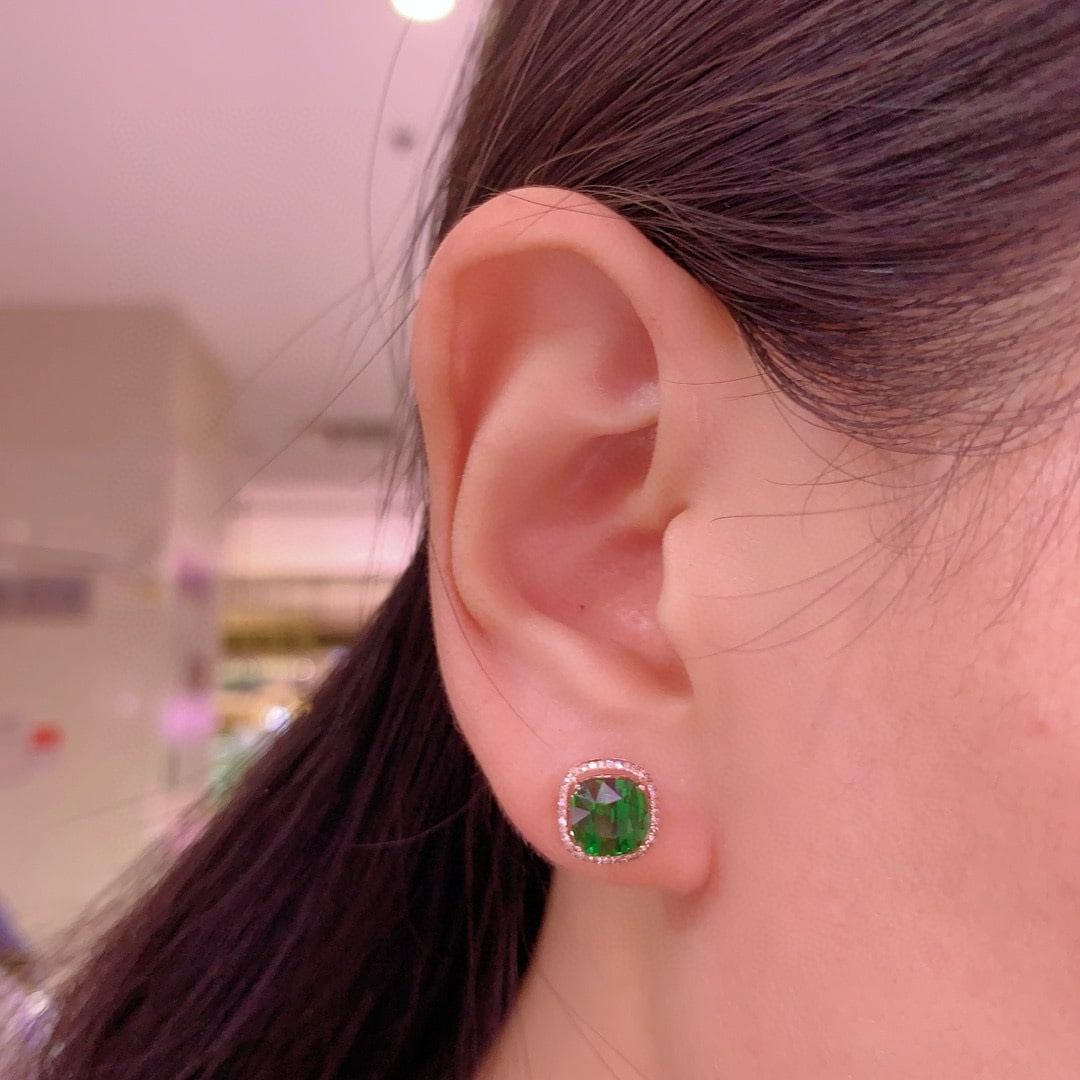 14k Gold 4.1 Ct Natural Tourmaline & Diamond Earrings - 9