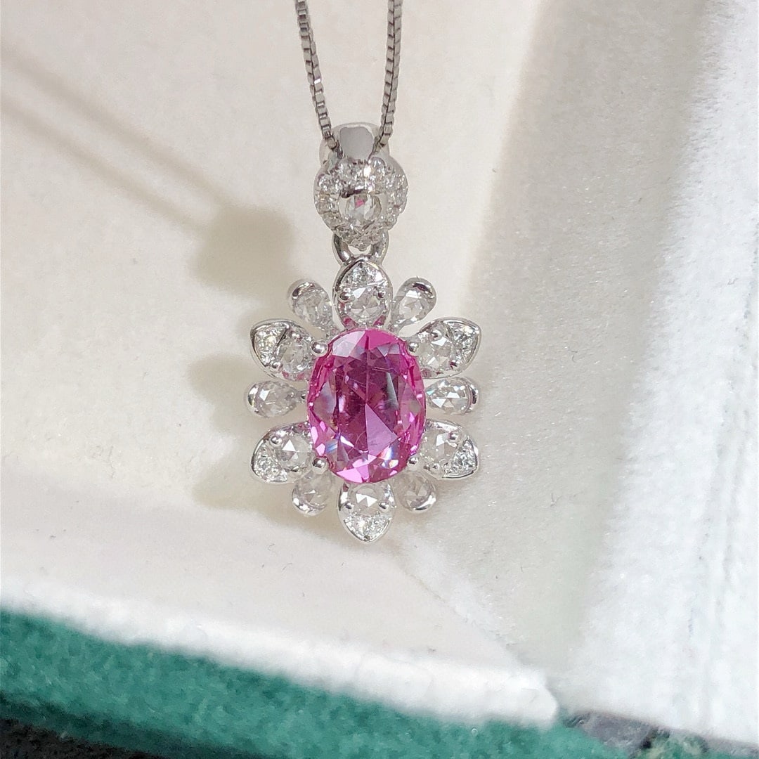 14k Gold 1.44 Ctw Natural Padparadscha Sapphire & Diamond Pendant( Without Chain ) - 2