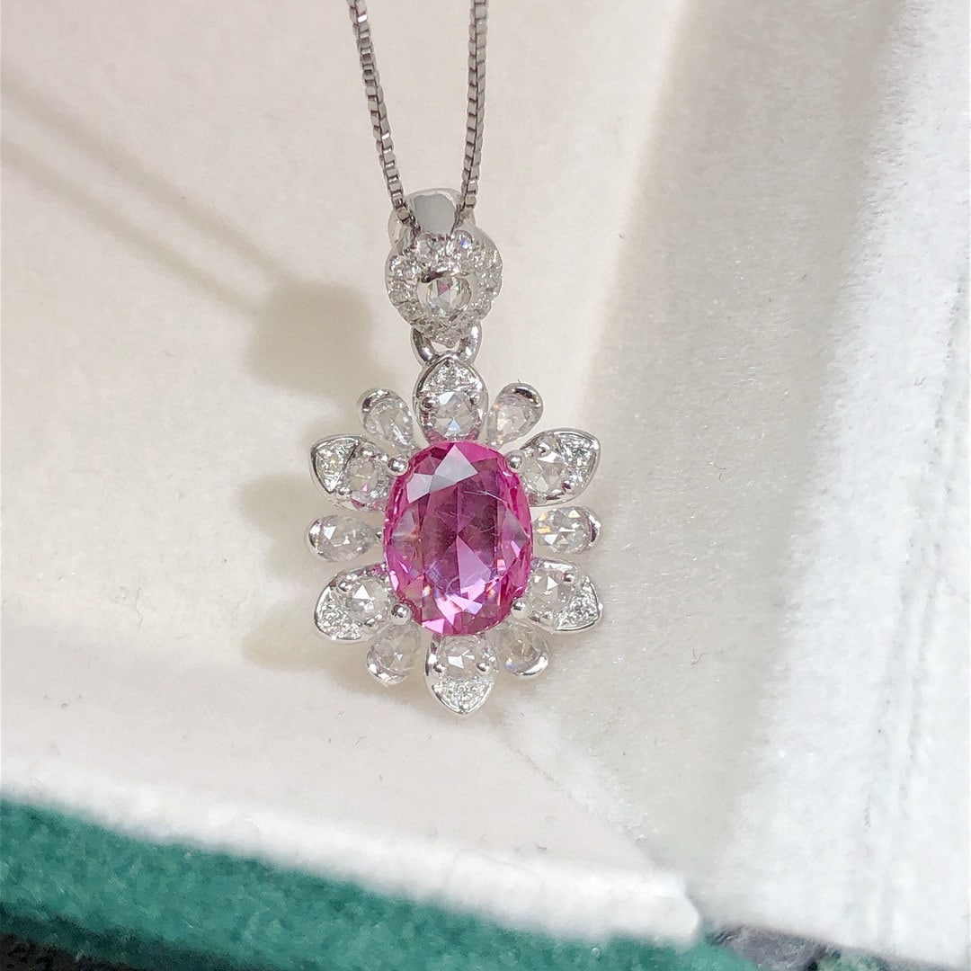 14k Gold 1.44 Ctw Natural Padparadscha Sapphire & Diamond Pendant( Without Chain ) - 3