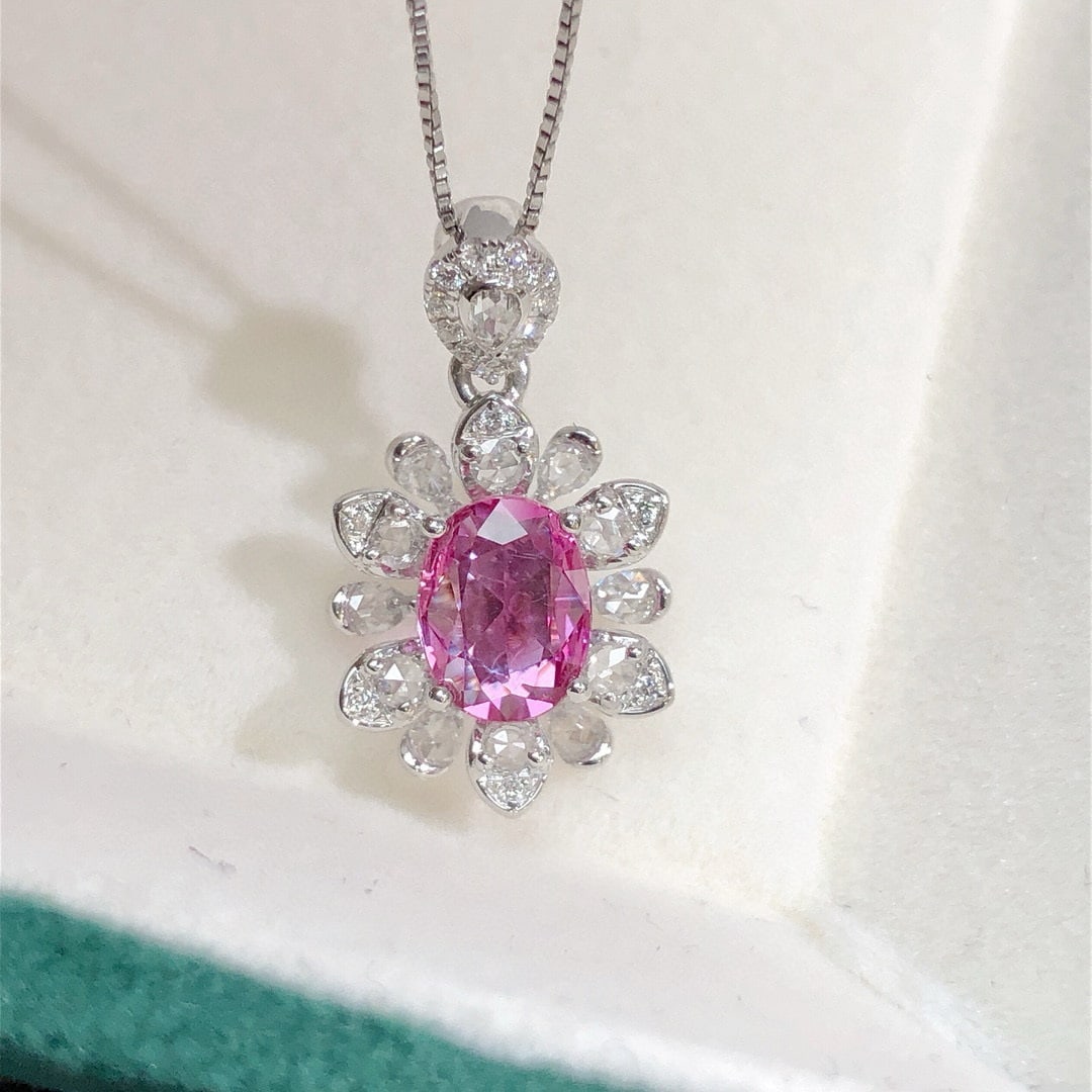 14k Gold 1.44 Ctw Natural Padparadscha Sapphire & Diamond Pendant( Without Chain ) - 5