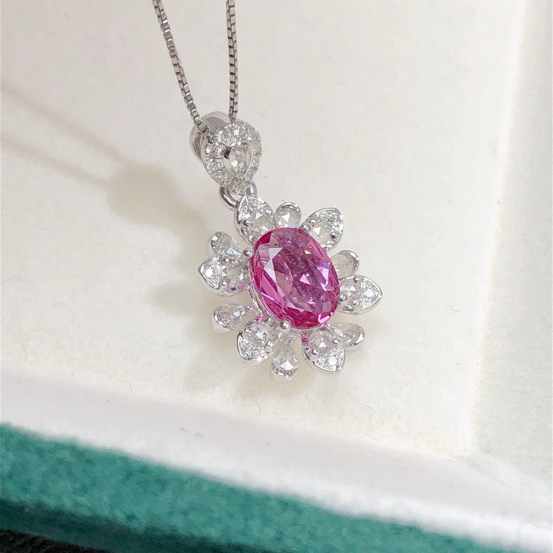 14k Gold 1.44 Ctw Natural Padparadscha Sapphire & Diamond Pendant( Without Chain ) - 8