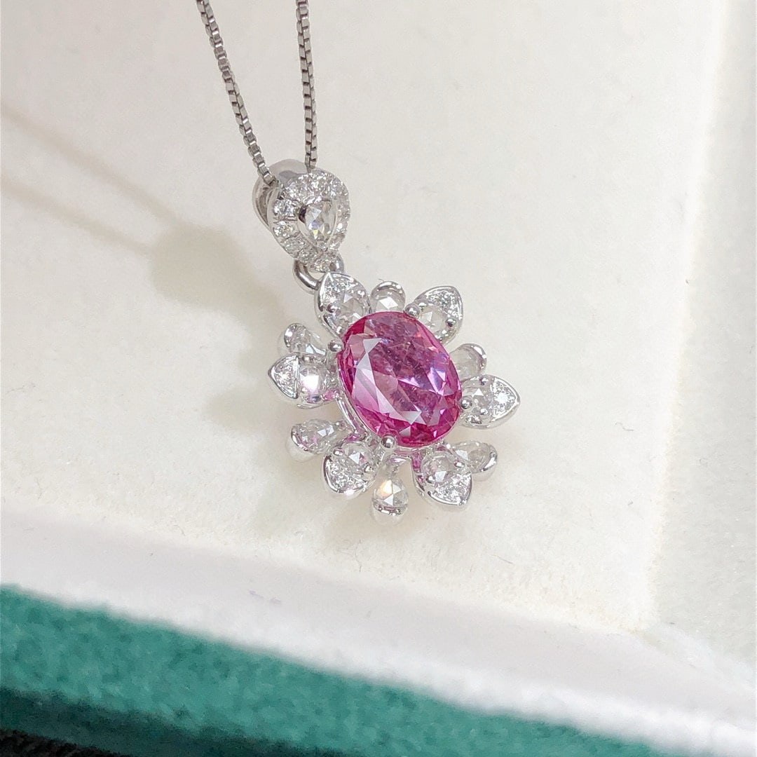 14k Gold 1.44 Ctw Natural Padparadscha Sapphire & Diamond Pendant( Without Chain ) - 9