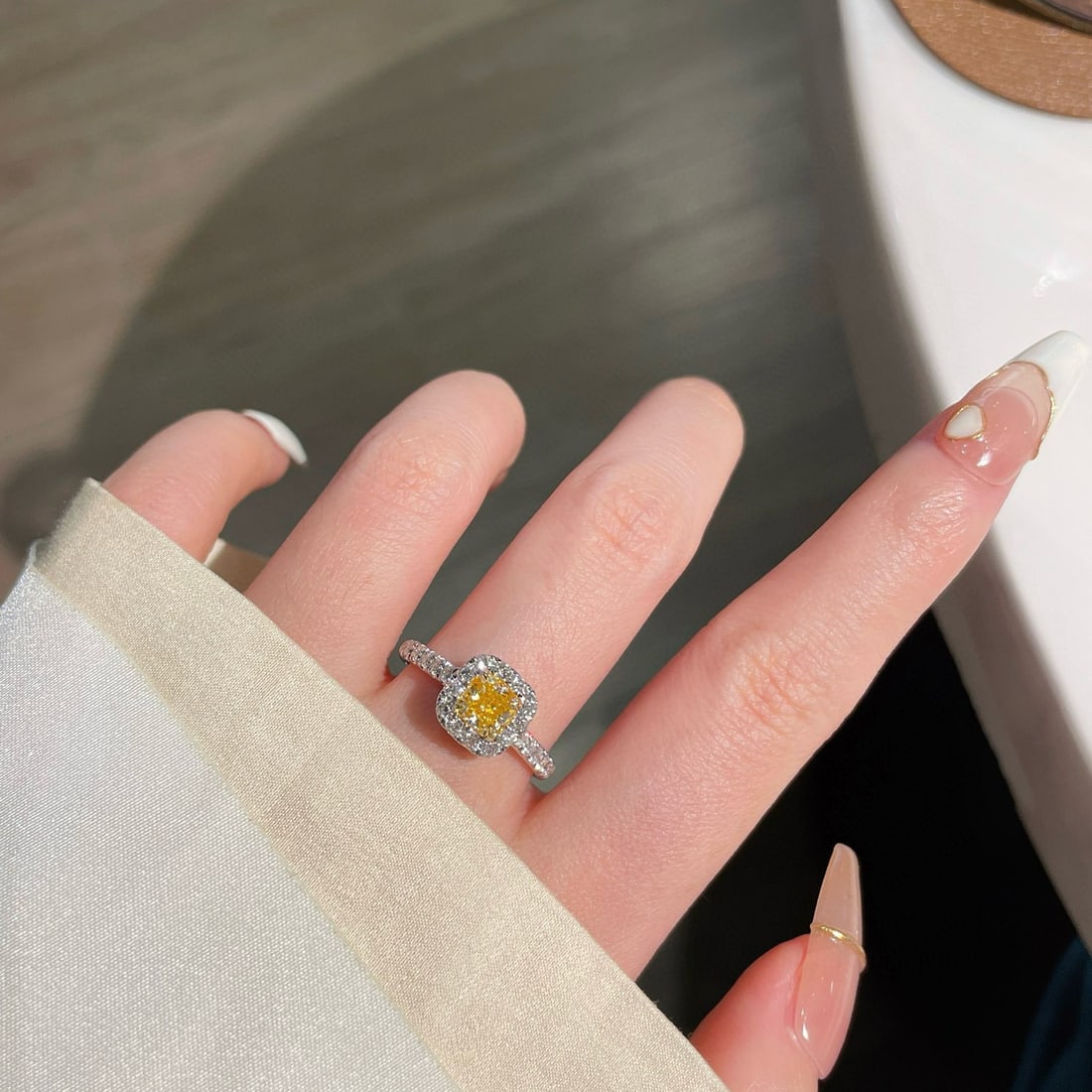 Gia Certified 14k Gold 1.23 Ctw Natural Yellow Diamond & Diamond Ring - 5