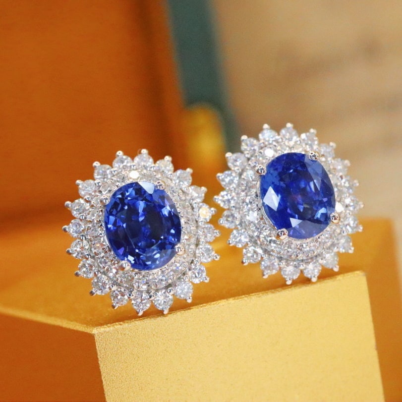 14k Gold 2.44 Ctw Natural Sapphire & Diamond Earrings - 2