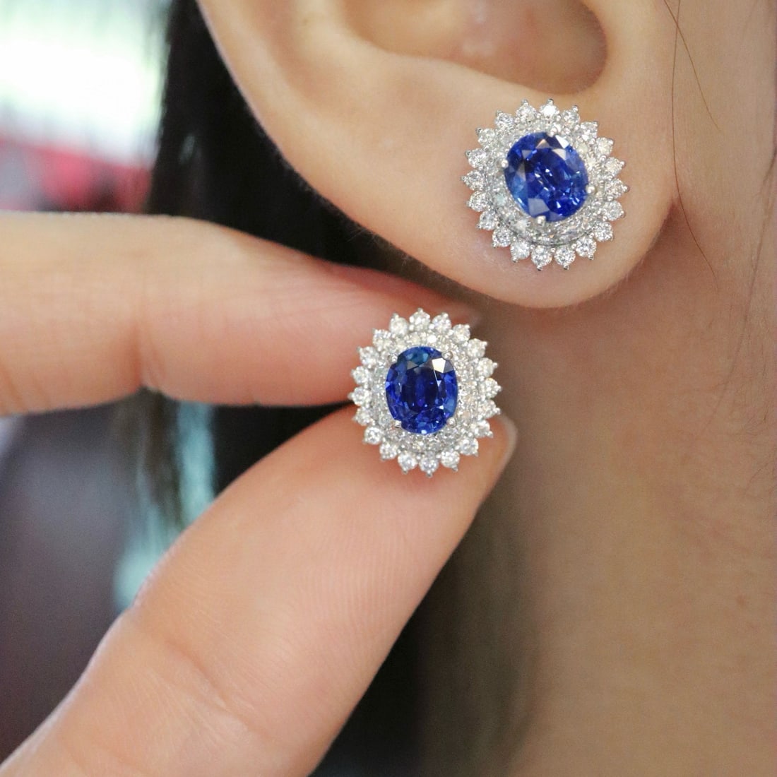 14k Gold 2.44 Ctw Natural Sapphire & Diamond Earrings - 5