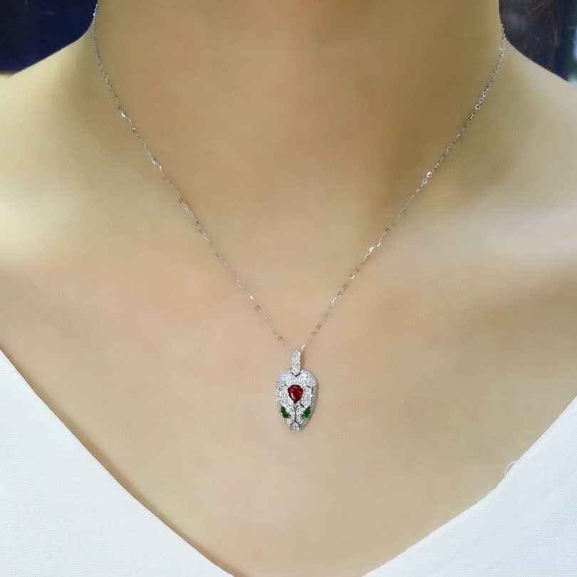 14k Gold 0.62 Ctw Vivid Red Natural Ruby & Diamond Pendant( Without Chain ) - 6