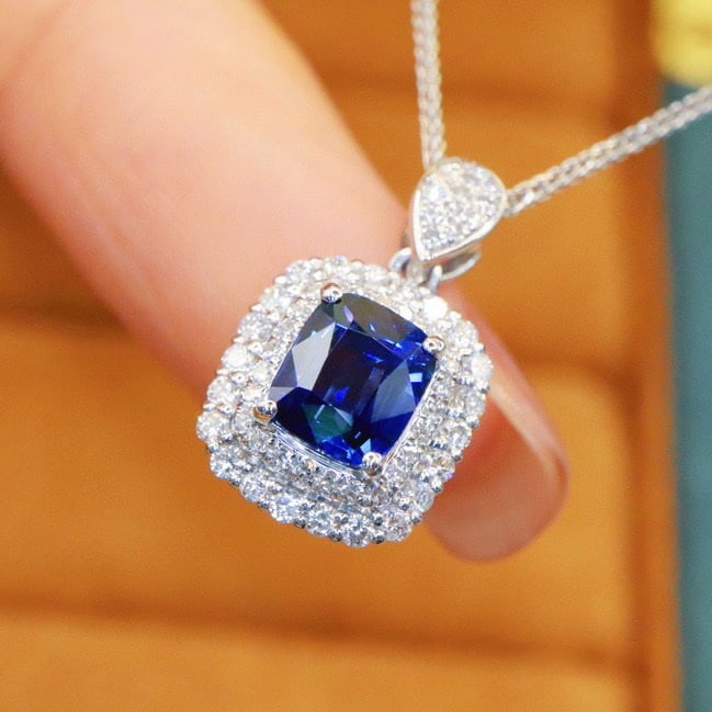 14k Gold 1.45 Ctw Natural Sapphire & Diamond Pendant( Without Chain ) - 2