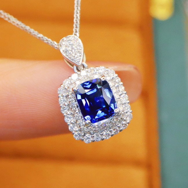 14k Gold 1.45 Ctw Natural Sapphire & Diamond Pendant( Without Chain ) - 3